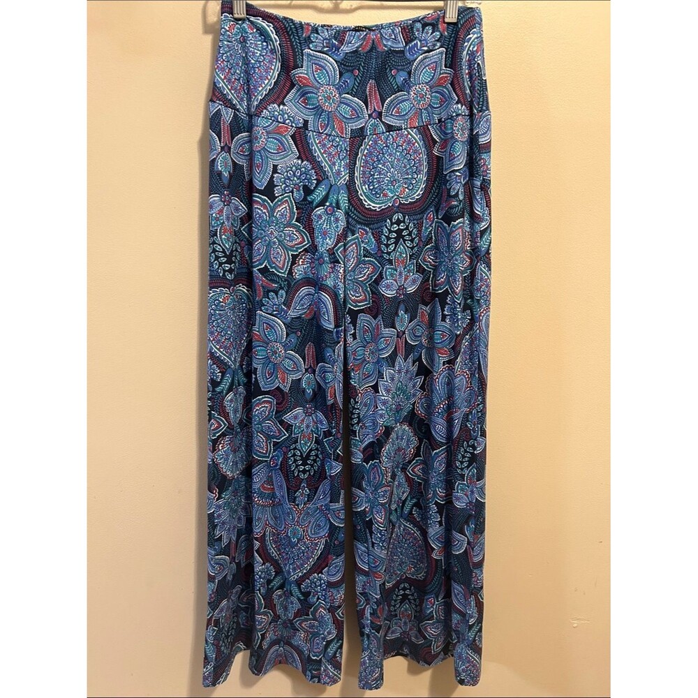 Arolina Paisley Wide Leg Palazzo Pants Size M Blue Pink Boho Flowy Stretchy